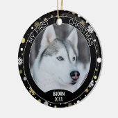 Custom Cute Puppy Photo On White Gold Snowflakes Keramik Ornament (Links)