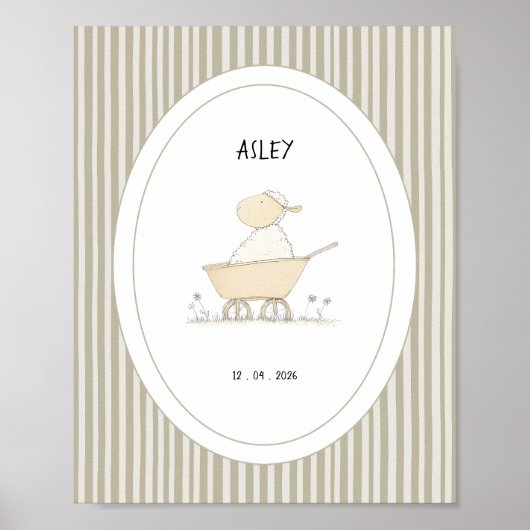 Custom Cute Sheep Nursery Name Date Poster (Vorne)