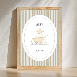 Custom Cute Sheep Nursery Name Date Poster