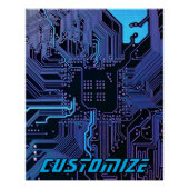 Custom Cyber Blue PCB Circuit Board Tech Art Poster (Vorderseite)