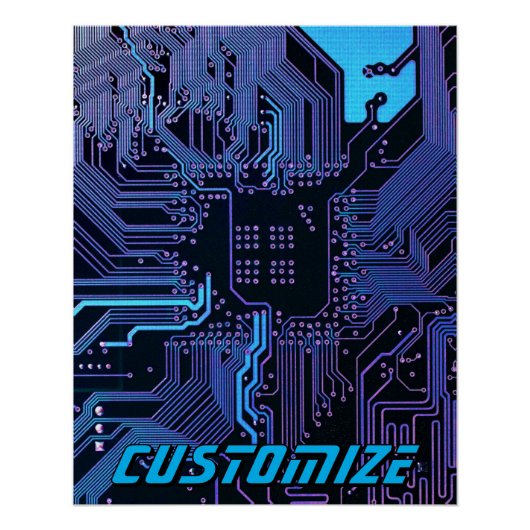 Custom Cyber Blue PCB Circuit Board Tech Art Poster (Vorderseite)