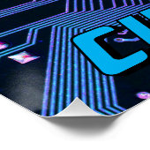 Custom Cyber Blue PCB Circuit Board Tech Art Poster (Ecke)