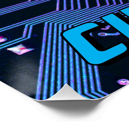 Custom Cyber Blue PCB Circuit Board Tech Art Poster (Ecke)