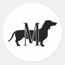Custom Dachshund Silhouette Monogram Runder Aufkleber