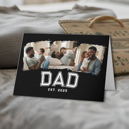 Custom Dad Established 1st Father's Day 3 Photo Karte