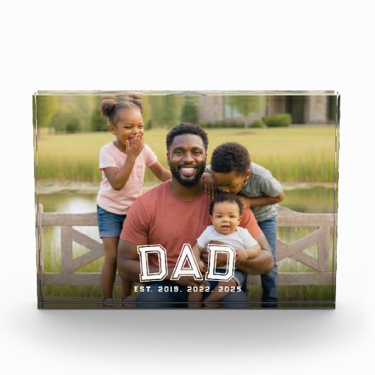 Custom Dad Established Modern Bold White Photo Fotoblock (Vorderseite)