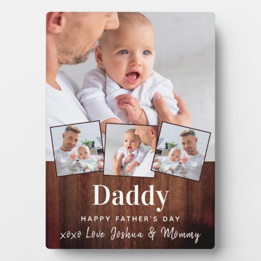 Custom DADDY 4 Foto Collage Rustic Wood Fotoplatte (Vorderseite)