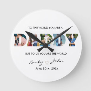 Custom Daddy Father's Day Photo Collage Runde Wanduhr