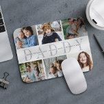 Custom Daddy Foto Collage & Kids Names Mousepad<br><div class="desc">Erstellen Sie mit diesem Collage Mousepad für den besten Papa aller Zeiten ein cooles Geschenk. Verwenden Sie die Vorlagen, um 6 Fotos hinzuzufügen, und personalisieren Sie mit den Namen seiner Kinder oder eine benutzerdefinierte Nachricht in der Mitte, überlagert auf "DADDY" in weich graue Schrift. Ein phantastisches Geschenk für den Vatertag!...</div>