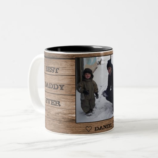 Custom Daddy Vatertag Foto Collage Zweifarbige Tasse (Vorderseite Links)
