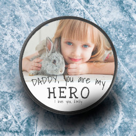 Custom Daddy you are hero Blue Father's Day Foto Eishockey Puck