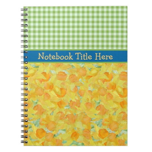 Custom Daffodien und Karo Gingham Notebook Notizblock (Vorderseite)