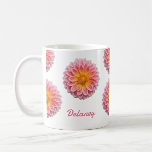 Custom Dahlia and Dew Drops Kaffeetasse (Links)