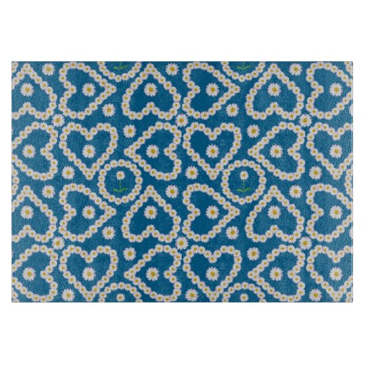 Custom Daisy Chains on Blue, Glass Cutting Board Schneidebrett (Vorderseite)