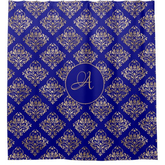 Custom Damask Gold Monogram Duschvorhang (Vorderseite)