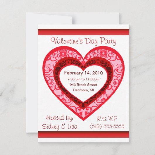 Custom Damask HerzValentinus Einladung (Vorderseite)