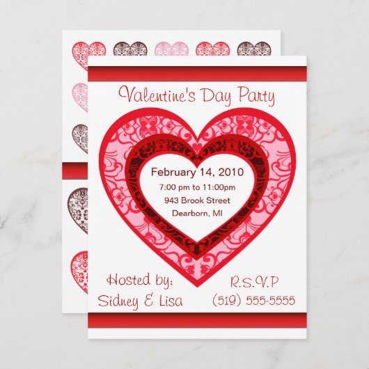 Custom Damask HerzValentinus Einladung (Vorne/Hinten)