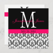 Custom Damask Monogram Wedding Hot Pink Einladung (Vorne/Hinten)