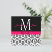 Custom Damask Monogram Wedding Hot Pink Einladung (Stehend Vorderseite)