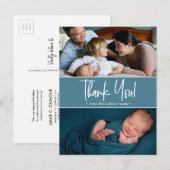 Custom Danke Blue Second Baby Foto Geburt Ankündigungspostkarte (Vorne/Hinten)