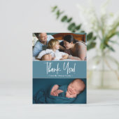 Custom Danke Blue Second Baby Foto Geburt Ankündigungspostkarte (Stehend Vorderseite)