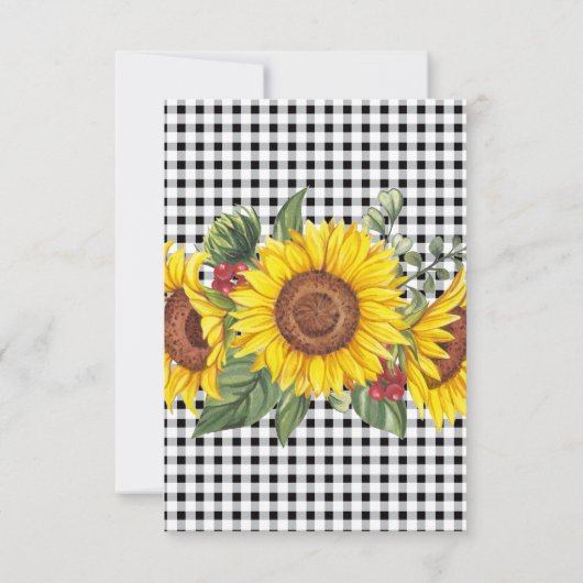 Custom Danke Card - Black Gingham & Sunflowers (Rückseite)