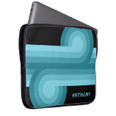 Custom Dark Aquamarin Blue Aqua Black Retro Muster Laptopschutzhülle (Vorne Rechts)