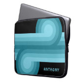 Custom Dark Aquamarin Blue Aqua Black Retro Muster Laptopschutzhülle (Vorderseite Links)