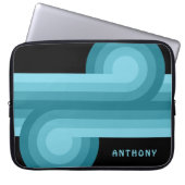 Custom Dark Aquamarin Blue Aqua Black Retro Muster Laptopschutzhülle (Vorderseite)
