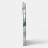 Custom Dark Aquamarin Blue Brown Retro Stripes iPhone Hülle (Linke Seite)