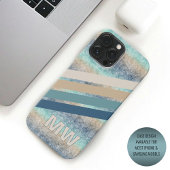 Custom Dark Aquamarin Blue Brown Retro Stripes iPhone Hülle
