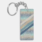 Custom Dark Aquamarin Blue Brown Retro Stripes Schlüsselanhänger (Vorderseite links)
