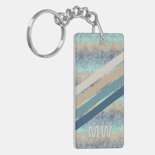 Custom Dark Aquamarin Blue Brown Retro Stripes Schlüsselanhänger (Vorderseite links)