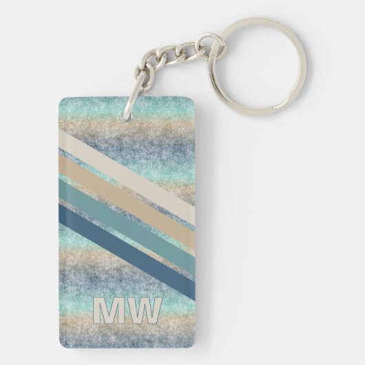 Custom Dark Aquamarin Blue Brown Retro Stripes Schlüsselanhänger (Rückseite)