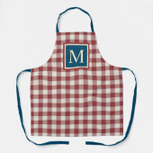 Custom Dark Aquamarin Blue Ivory Gingham Pattern Schürze (Vorderseite)