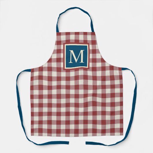 Custom Dark Aquamarin Blue Ivory Gingham Pattern Schürze (Vorderseite)