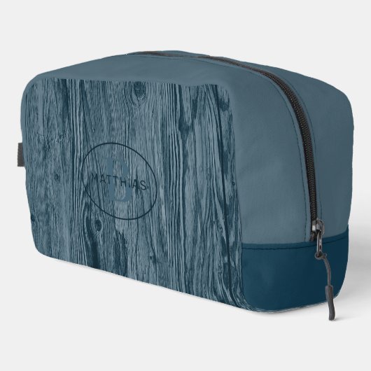 Custom Dark Aquamarin Blue Woodgrain Muster Waschbeutel (Rechte Ecke)
