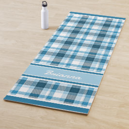 Custom Dark Aquamarin Light Blue Kariert Tartan Yogamatte