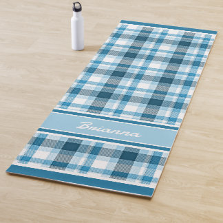 Custom Dark Aquamarin Light Blue Kariert Tartan Yogamatte