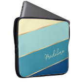 Custom Dark Blue Aquamarin Pastel Gelb Strickkunst Laptopschutzhülle (Vorne Rechts)