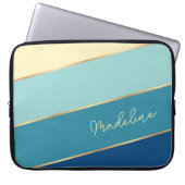 Custom Dark Blue Aquamarin Pastel Gelb Strickkunst Laptopschutzhülle (Vorderseite)