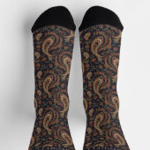 Custom Dark Blue Beige Paisley Pattern Socken (Oben)