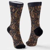 Custom Dark Blue Beige Paisley Pattern Socken (Gewinkelt)