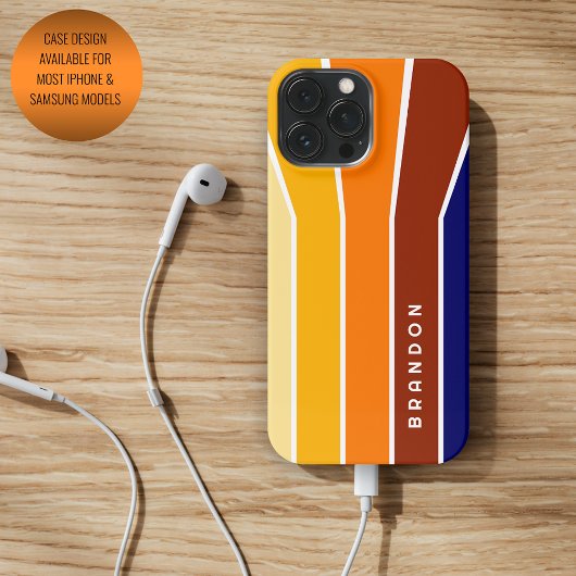 Custom Dark Blue Bold Red Orange White Stripes Case-Mate iPhone Hülle
