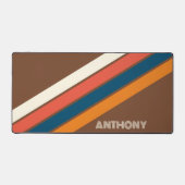 Custom Dark Blue Coral Red Stripes Art on Brown Schreibtischunterlage (Vorderseite)