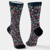 Custom Dark Blue Floral Red Grau White Blume Socken (Gewinkelt)