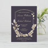 Custom Dark Blue Gold Blume Shield Wedding Einladung (Stehend Vorderseite)