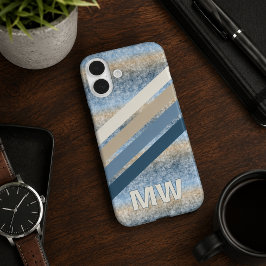 Custom Dark Blue Gray Taupe Brown Beige Streifen iPhone 16 Plus Hülle
