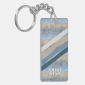 Custom Dark Blue Gray Taupe Brown Retro Streifen Schlüsselanhänger (Vorderseite links)