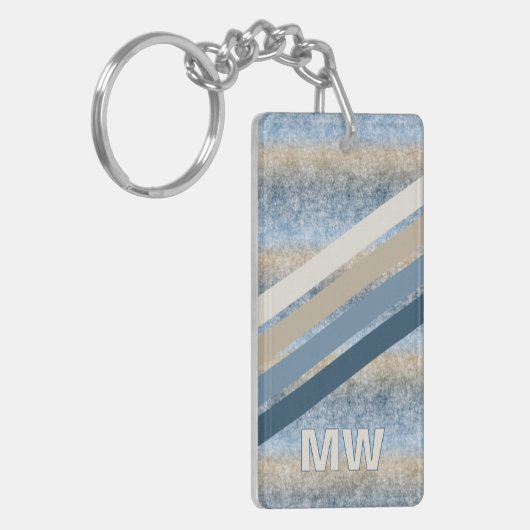 Custom Dark Blue Gray Taupe Brown Retro Streifen Schlüsselanhänger (Vorderseite links)